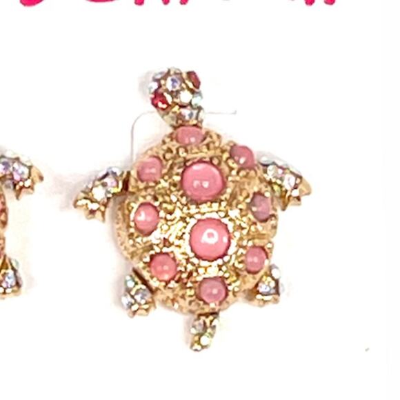 Betsey Johnson Turtle Earrings Gold Tone Pink - Picture 3 of 4